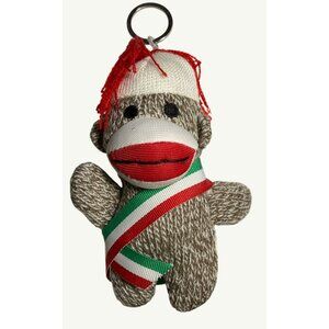 Mini Sock Monkey With  Ribbon Keychain